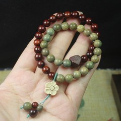 8mm Green Sandalwood Double-Layer Bracelet, Round Buddhist Prayer Bead Bracelet