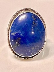 SIGNED HANDMADE~MENS /LADIES~LAPIS LAZULI 925 SS~SPLIT SHANK~RING SZ 8.5~16GRS