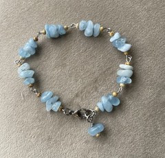 BLUE AQUAMARINE Chips Beaded Lobster Clasp Bracelet Stainless Steel
