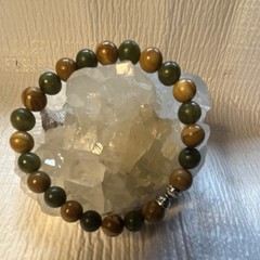 Serpentine Gemstone paired with picture Jasper Beaded stretchy Bracelet