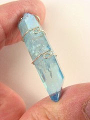 1.6″/43mm Aqua Aura Quartz sterling silver wire wrapped Pendant #325
