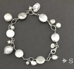SILPADA Sterling Silver COIN-BAROQUE & FRESHWATER PEARL Charm Bracelet~RARE~NEW!