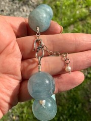 Huge Aquamarine Bead Necklace Artisan Handcrafted