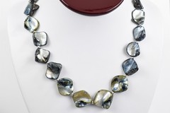 Handmade Studio Sterling Silver Blue MOP Statement Necklace 22 in