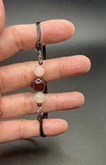 Red Garnet & Rose Quartz Genuine Stone Adjustable Wax Cord Bracelet