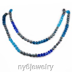 Beautiful! Gray & Blue Long Strung Necklace w/FREE Matching Earrings Set 49-51″