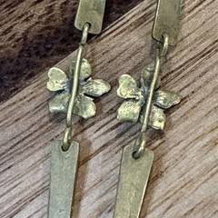 Art Nouveau Dogwood Flowers Long Dangling Brass Earrings With Hooks From Estate