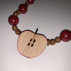 Red Apple Wood Bead Necklace 32” Apple Of My Eye USA Vintage 1980’s New