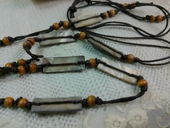 Artisan Handcrafted Abalone Shell Wood Bead Mod Boho Cord Bohemian Long Necklace