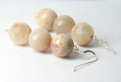 Moonstone Earrings Pink Natural Peruvian 12mm Ball Gemstone 925 Sterling Silver