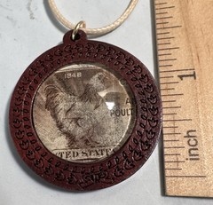 Brahma Rooster Round Wood Pendant On Cord By 927 Designs 1948 US Postage Stamp