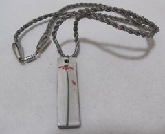 Artisan Minimalist Daisy Ceramic Pendant on Silver Metallic Twisted Cord AS-IS