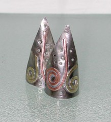 Handmade Sterling Silver Mixed Metal Post Earrings, w/Brass and Copper, USA Made
