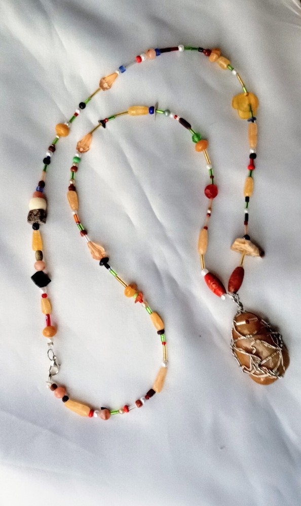 Brown Polish Brown Jasper Pendant Beaded Necklace