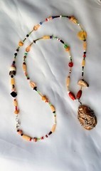 Brown Polish Brown Jasper Pendant Beaded Necklace