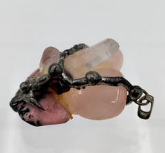 Handmade Pendant Rose Quarts Clear Point Rhodonite Garnets Gemstone Cluster