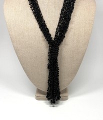 Vintage Black Seed Bead Crochet Necklace Tassle Retro
