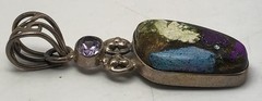 Copper Turquoise Multicolored Pendant With Amethyst Accents Set In 925 Sterling