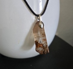 Natural Lithium Quartz Pendant, Free Form, Stainless Steel Bail, 3.5 cm Quartz