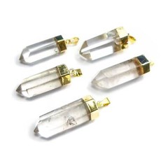 Clear Quartz Crystal Point Pendant Gold Plated Necklace Charm (A21)