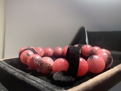 13mm Huge Natural Black Pink Rhodonite Petals Rain Crystal Bracelet