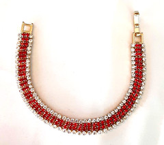TENNIS BRACELET RED free GIFT BOX Faceted Glass Crystal GOLD TONE #BG34