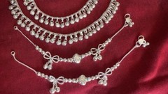 Girls lot 2 pairs ankle bracelet anklet silver bells charm chain India jewelry