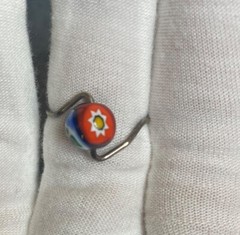 Sterling Silver Millefiori Glass Bead Ring Wire Band Red Blue Bead Size 6.5