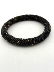 Glass Seed Beaded Handcrafted Black Gold Bangle bracelet S 7 3/4 In SKU B-101