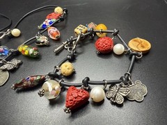 Artisan Charm Necklace Bracelet Set Millefiori Cinnabar Cloisonne Boho