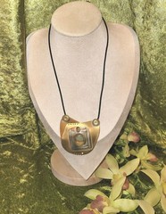 Handmade 16″Artisan Mixed Metal Pendant Necklace On Blk Cord Copper Brass Silver