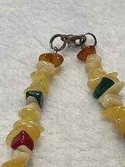 Polished Australian Yellow Opal Pebble Necklace With Turquoise And Coral Accents