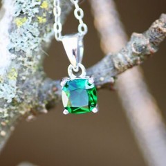 Handmade Lab Made Sapphire or Emerald Pendant Solid Sterling Silver 925