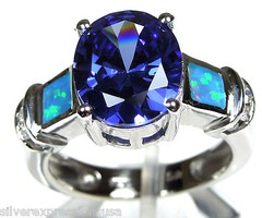 3.85 Carats Tanzanite & Blue Fire Opal Inlay 925 Sterling Silver Ring Sz 6,7,8,9