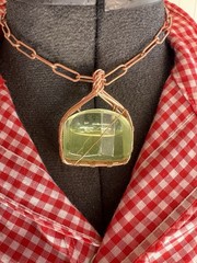 Uv Uranium Glass Pendant Copper Wire Wrapped Glows with Uv Light Chocker Jewelry