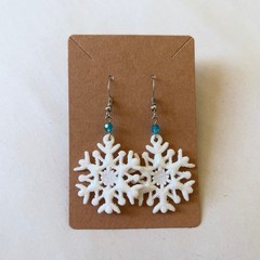 White Sparkly Snowflake Earrings Handmade Estate Jewelry Hanukkah Holidays