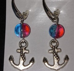 925 Sterling Silver Filled Red Blue Glass Bead Anchor Navy Charm Lever Earrings