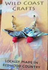 Abalone Bird and Coral Bead Earrings with Surgical Steel Wires