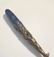 KYANITE & Faceted Blue Glass Moon Face Bead PENDANT Ornament Sea Sediment Jasper