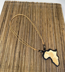 African Woman & Continent Wooden Pendant Necklace – Handmade Unisex Adjustable
