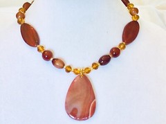 NWOT ~ Genuine Orange Banded Agate & Golden Yellow Crystal Glass Bead Necklace
