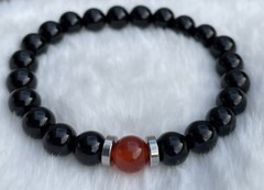 Natural Stone Bracelet Red Carnelian And Black Onyx Beaded Jewelry Handmade NWT