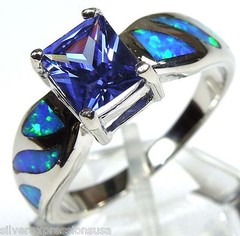 1.06 Ct Tanzanite & Blue Fire Opal Inlay Solid 925 Sterling Silver Ring
