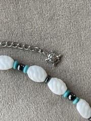 SEA TURTLE Glass Beads Choker Necklace White/Silver/ Blue Unisex 17”