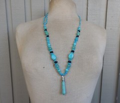 Howlite Stone Point Adjustable Hemp Necklace with Turquoise Onyx Gemstone Beads