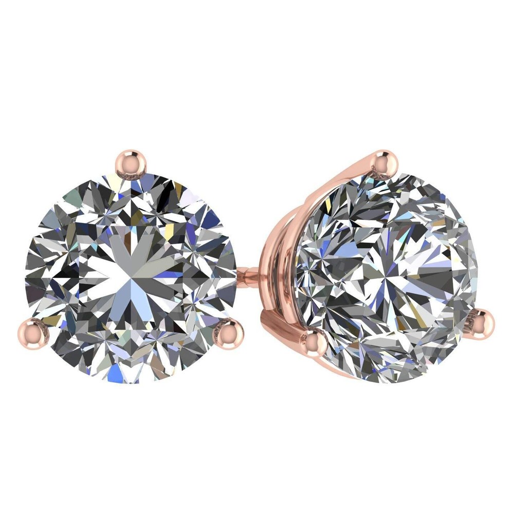 Rose Gold Plated Sterling Silver 3 Prong 1.50 CTTW CZ Stud Earrings – 5.5MM