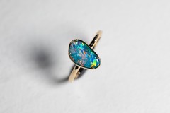 Beauty of Swirls- Australian Black Opal Diamond Engagement Wedding Ring 18K Gold