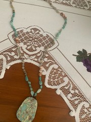 Light Green Teardrop Pendant Natural Agate Handmade With Colorful Stones 32 Inch