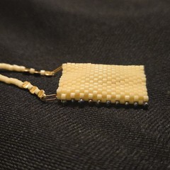 Handwoven Beaded Talisman Necklace-Seed Bead Amulet Pendant w/ Pearl Accents