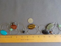 Oval Multi Stone Necklace Plastic Bead Metal No Clasp Tiger Eye Onyx Green